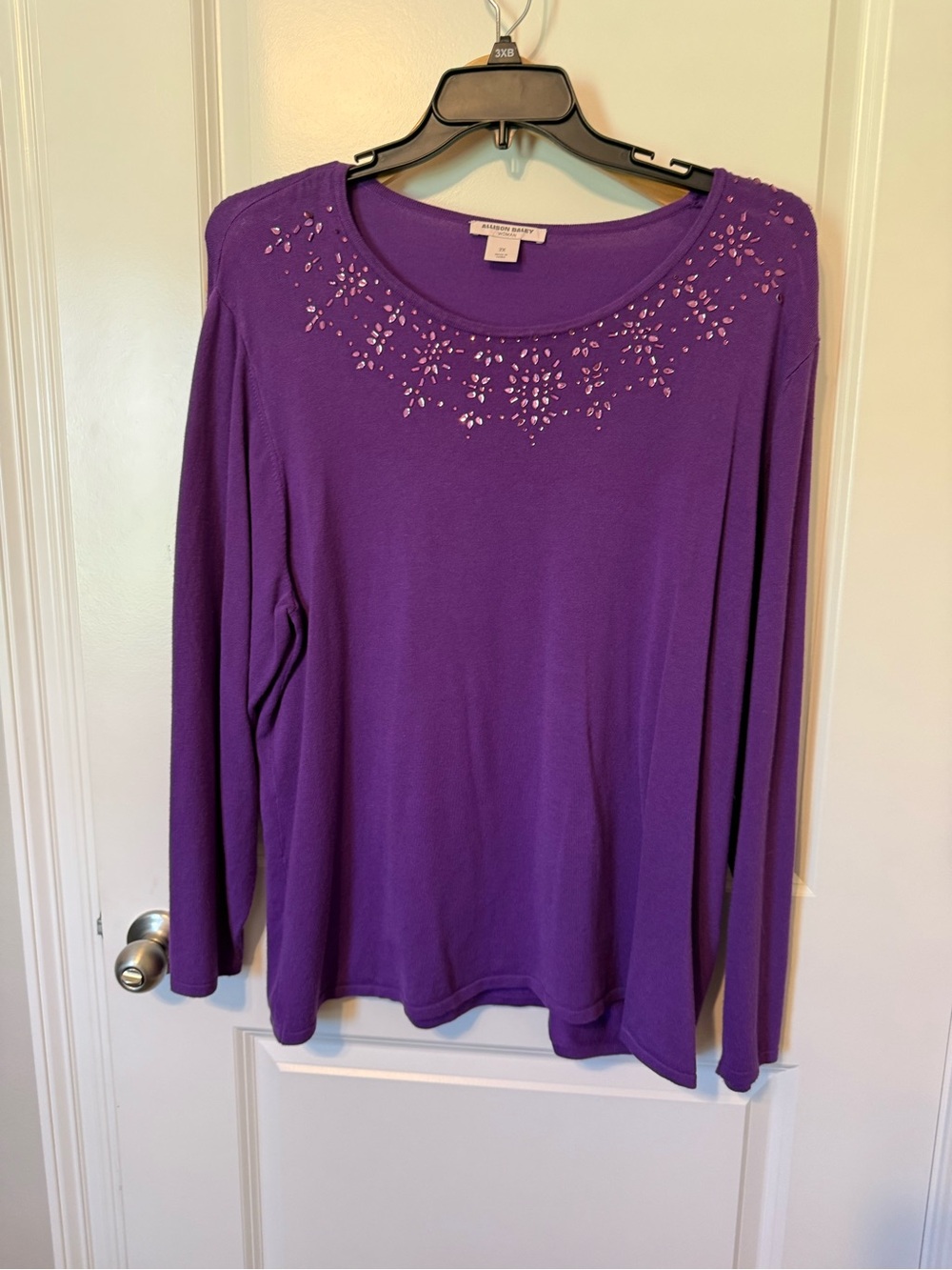 Allison Daily Purple Embellished Scoop Neck Long-Sleeve Top